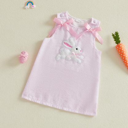 Toddler Baby Little Girl Easter Dress Sleeveless Crew Neck Bunny Embroidery Striped Tank Dress Summer 1-5 Years