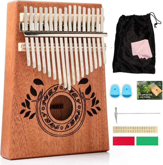 Kalimba 17 Key Thumb Piano | Premium, Lightweight & Durable Mahogany Mbira | Reduce Stress & Promote Well-Being | All Inclusive - Tuning Hammer, Velvet Bag & More | Great Gift for Kids & Adults