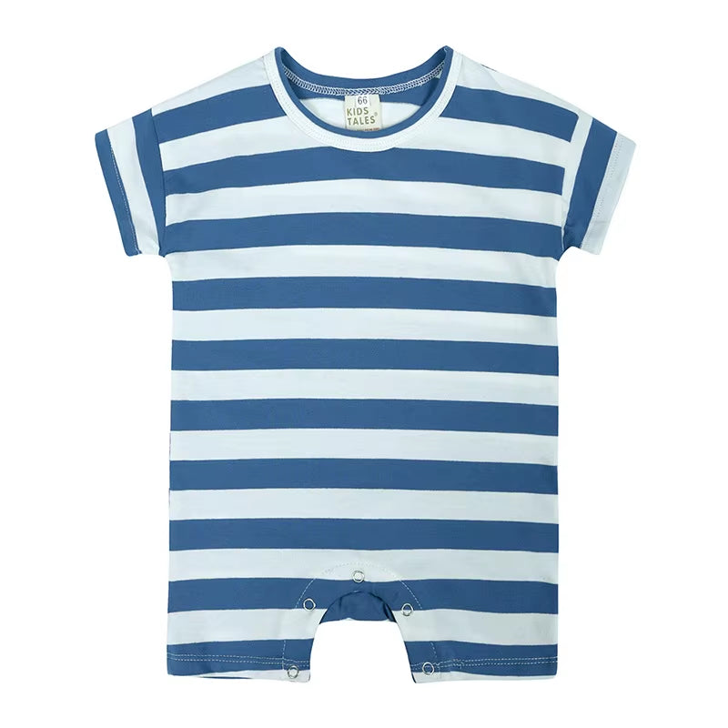 Summer Short Sleeved Baby Rompers 0-2Y Striped Onesies for Newborn Baby Boy Infant Girl Moon Printed Jumpsuit Baby Clothing