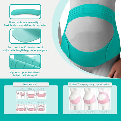 Belly Bands for Pregnant Women, Pregnancy Belly Support Band - Maternity Belt for Back Pain. Adjustable/Breathable Belly Support for Pregnancy. (Dark Mint/Xl)