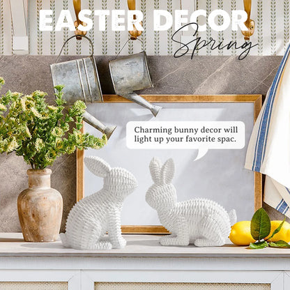 2 Pcs Easter Rabbit Decor, Easter Rattan Bunny Resin Ornaments for Home Courtyard Tabletop to Enhance the Easter Atmosphere