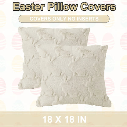 Easter Pillow Covers 18 X 18 Inch Pack of 2 Luxury Soft Bunny Rabbit Pattern Decorative Throw Pillowcases for Happy Easter Spring Holiday Decor Home Party Sofa Couch