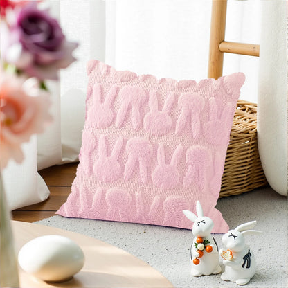 Easter Pillow Covers 18 X 18 Inch Pack of 2 Luxury Soft Bunny Rabbit Pattern Decorative Throw Pillowcases for Happy Easter Spring Holiday Decor Home Party Sofa Couch