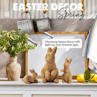 3 Pcs Easter Rabbit Decor, Easter Rattan Bunny Resin Ornaments for Home Courtyard Tabletop to Enhance the Easter Atmosphere
