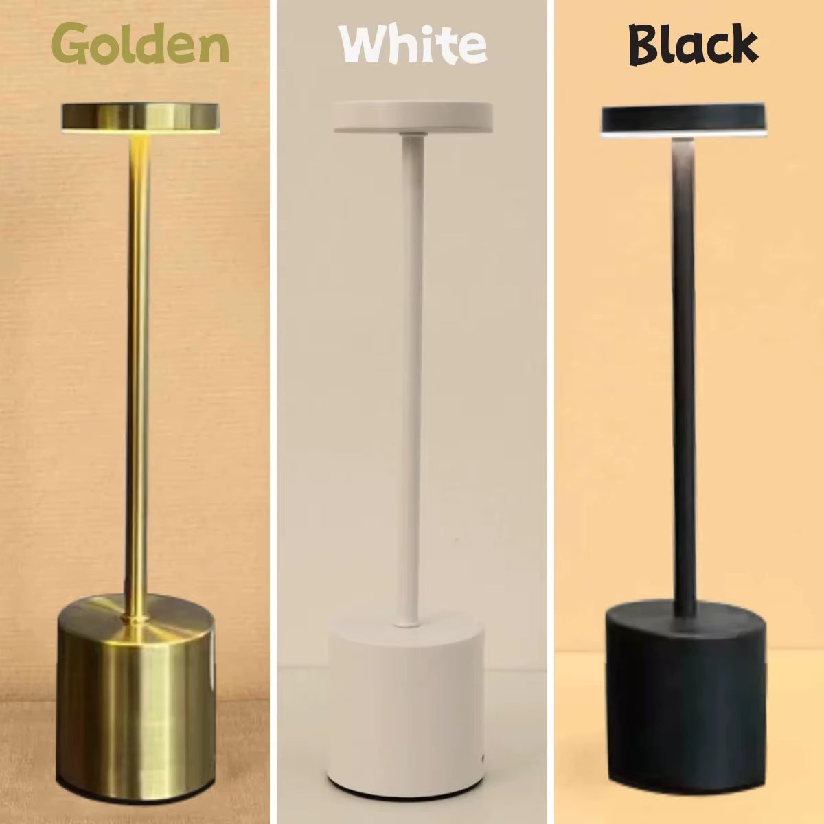 Classic Table Lamp USB Rechargeable Night Light Stepless Dimming Touch Desk Lamp Bedside Lamp Hotel Bar Decoration - Gold, Rose Gold, Black and White