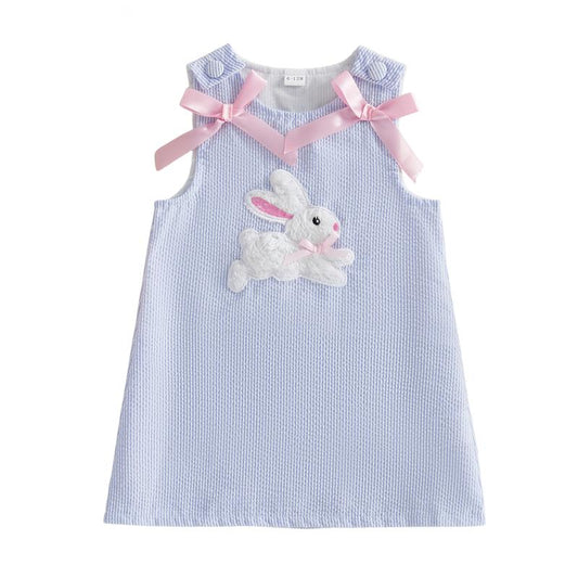 Toddler Baby Little Girl Easter Dress Sleeveless Crew Neck Bunny Embroidery Striped Tank Dress Summer 1-5 Years