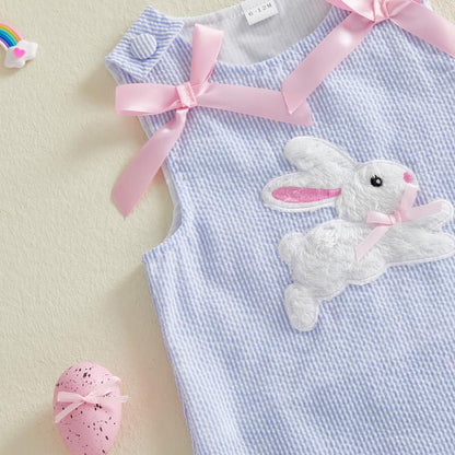 Toddler Baby Little Girl Easter Dress Sleeveless Crew Neck Bunny Embroidery Striped Tank Dress Summer 1-5 Years