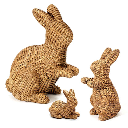 3 Pcs Easter Rabbit Decor, Easter Rattan Bunny Resin Ornaments for Home Courtyard Tabletop to Enhance the Easter Atmosphere