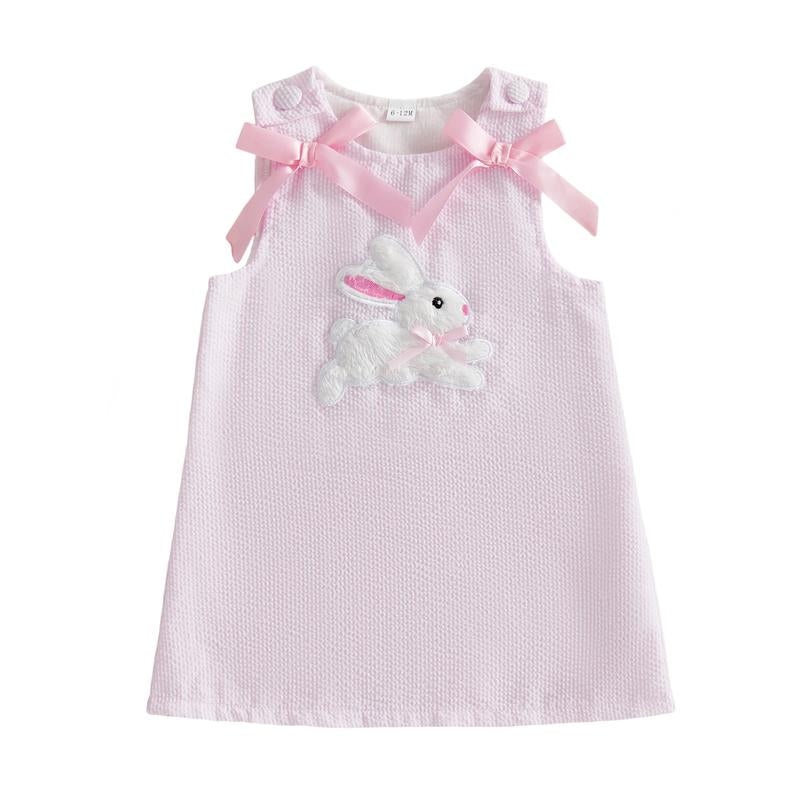 Toddler Baby Little Girl Easter Dress Sleeveless Crew Neck Bunny Embroidery Striped Tank Dress Summer 1-5 Years