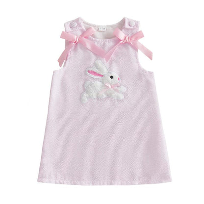 Toddler Baby Little Girl Easter Dress Sleeveless Crew Neck Bunny Embroidery Striped Tank Dress Summer 1-5 Years