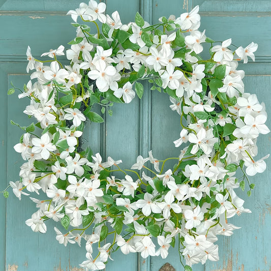 Spring Wreath for Front Door 18" Easter Wreath Easter Decoration for Home Wall Decor Dogwood Wreaths for Spring and Easter Indoor Outdoor