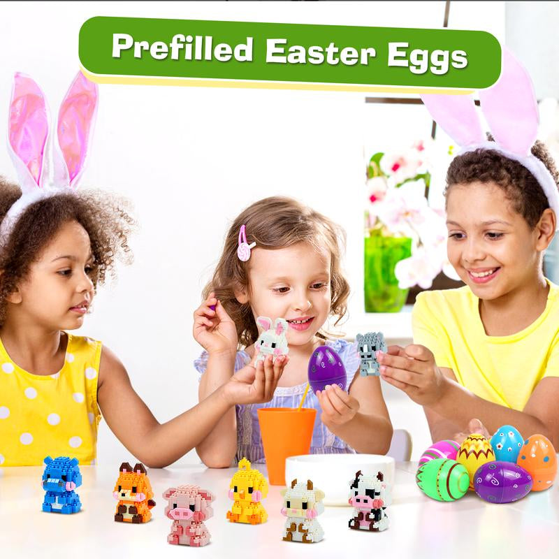 Easter Egg Fillers | 12-Piece Animal Building Block Toys | Mini Animal Figurines | Perfect for Easter Egg Hunt Party Favors, Supplies & Decorations