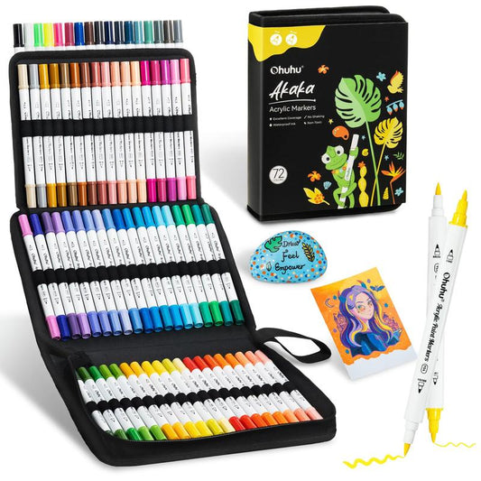 Ohuhu Acrylic Paint Markers: Brush & Fine Dual Tips - 72 Colors - High Opacity - Waterproof & Lightfast - Multi-Surface for Rock Painting, 3D Prints, Egg Decorating, Wood, Glass, Ceramic - Gift for DIY Craft Enthusiasts - Akaka Series of Ohuhuart