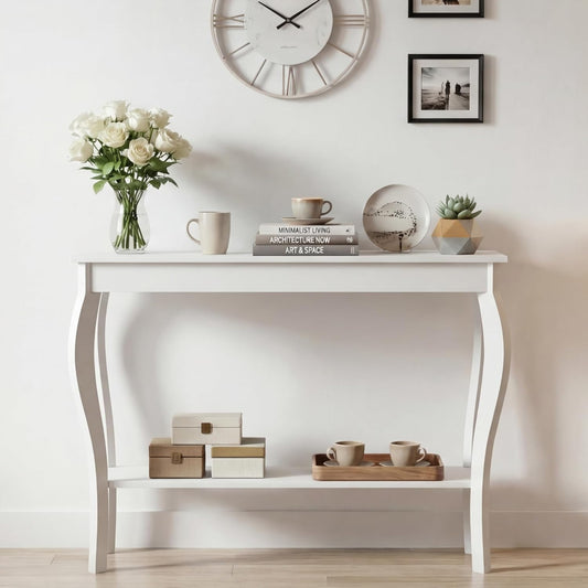 Narrow Console Table, Chic Accent Sofa Table, Entryway Table, White