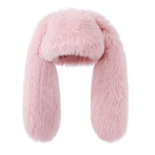 Sese Code Furry Beanie Bunny Ears Hat Plush Slouchy Beanies for Indoor and Outdoor, Adjustable Size for Winter, Perfect for Holiday