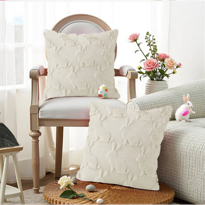 Easter Pillow Covers 18 X 18 Inch Pack of 2 Luxury Soft Bunny Rabbit Pattern Decorative Throw Pillowcases for Happy Easter Spring Holiday Decor Home Party Sofa Couch