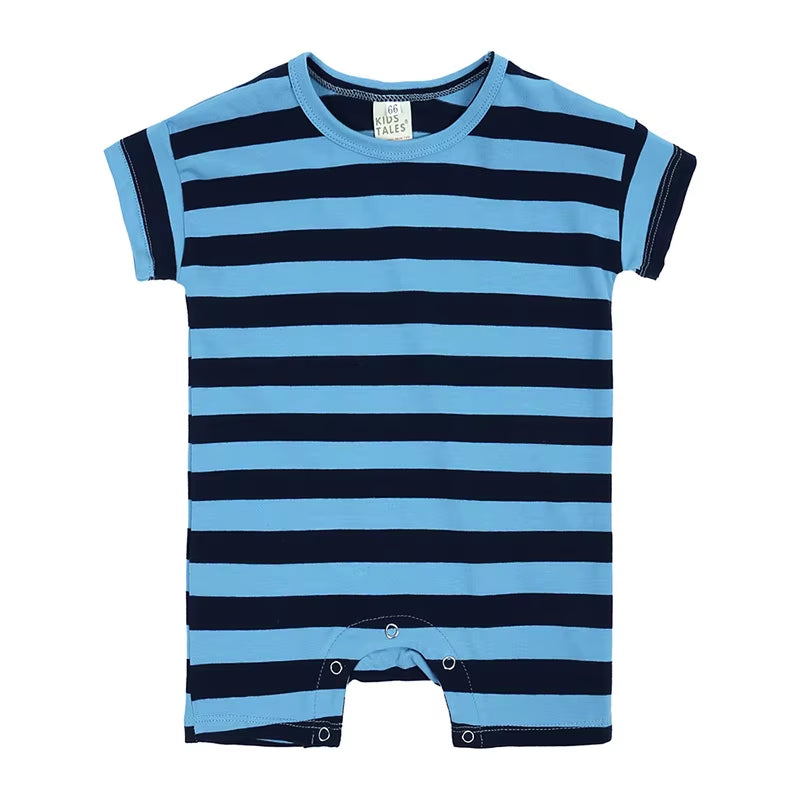 Summer Short Sleeved Baby Rompers 0-2Y Striped Onesies for Newborn Baby Boy Infant Girl Moon Printed Jumpsuit Baby Clothing