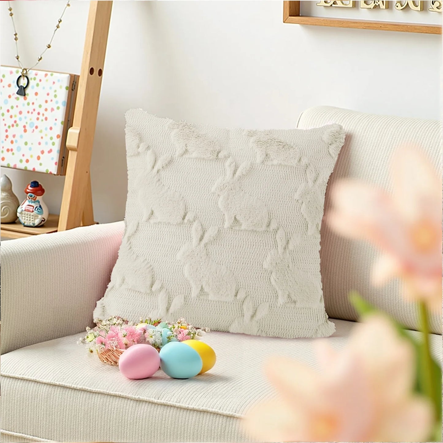 Easter Pillow Covers 18 X 18 Inch Pack of 2 Luxury Soft Bunny Rabbit Pattern Decorative Throw Pillowcases for Happy Easter Spring Holiday Decor Home Party Sofa Couch