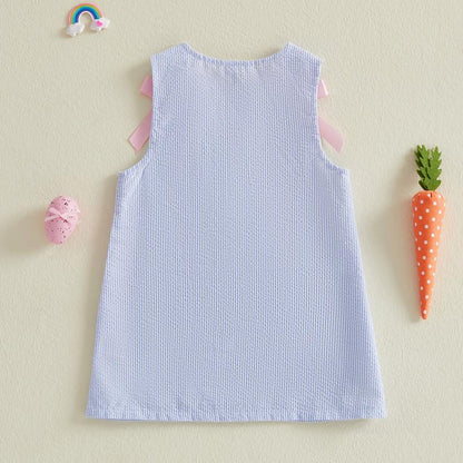 Toddler Baby Little Girl Easter Dress Sleeveless Crew Neck Bunny Embroidery Striped Tank Dress Summer 1-5 Years