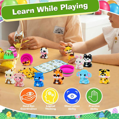 Easter Egg Fillers | 12-Piece Animal Building Block Toys | Mini Animal Figurines | Perfect for Easter Egg Hunt Party Favors, Supplies & Decorations