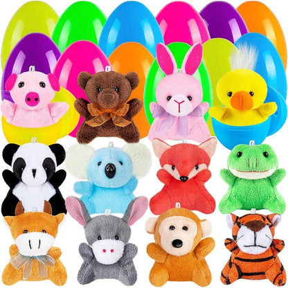 Easter Basket Stuffers & Easter Egg Fillers 12-Pack Pre-Filled Plastic Eggs with Assorted Mini Stuffed Animal Plush Toys for Kids, Easter Egg Hunt Games Prizes, Classroom Easter Activities, Party Favors for Boys & Girls Easter Egg Toy