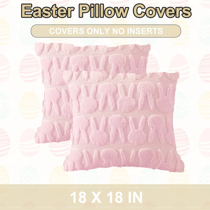 Easter Pillow Covers 18 X 18 Inch Pack of 2 Luxury Soft Bunny Rabbit Pattern Decorative Throw Pillowcases for Happy Easter Spring Holiday Decor Home Party Sofa Couch