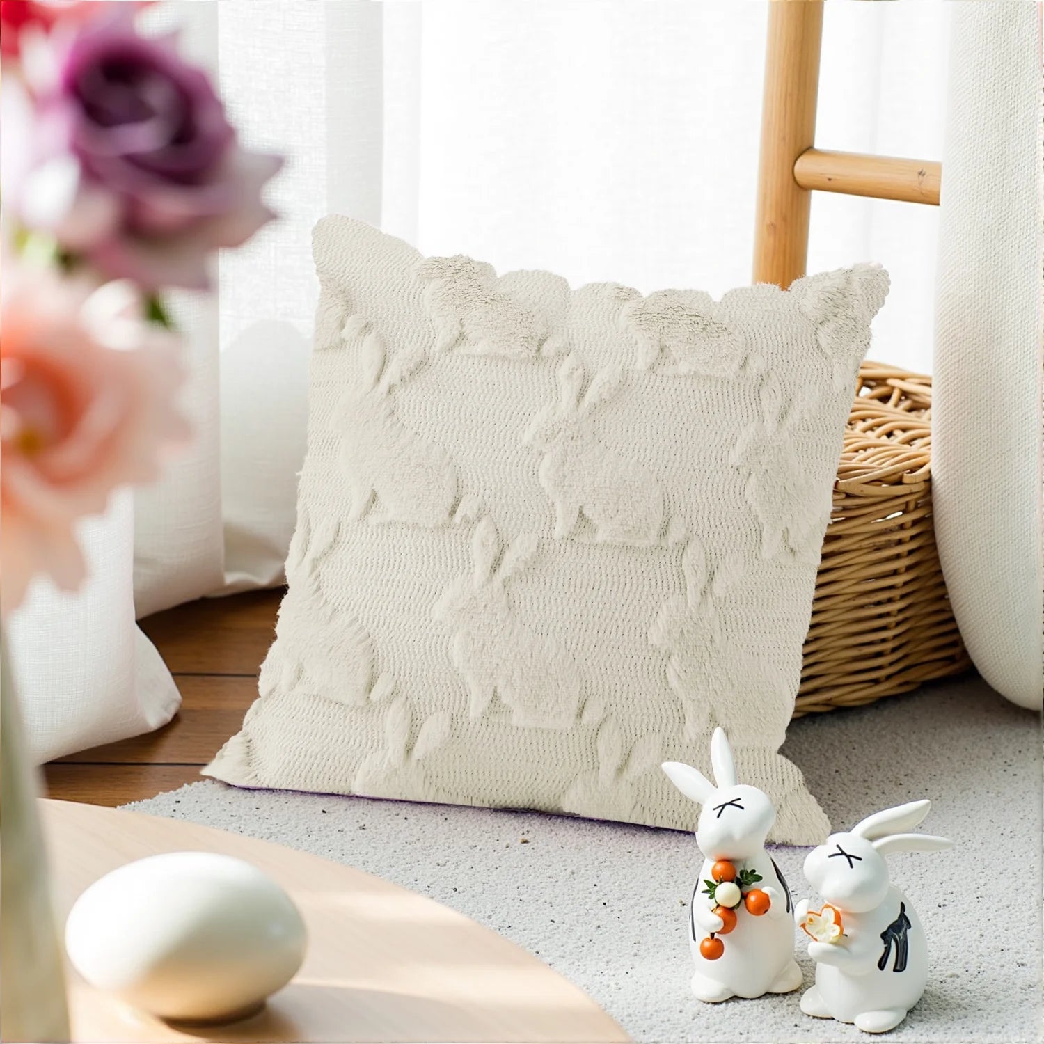 Easter Pillow Covers 18 X 18 Inch Pack of 2 Luxury Soft Bunny Rabbit Pattern Decorative Throw Pillowcases for Happy Easter Spring Holiday Decor Home Party Sofa Couch