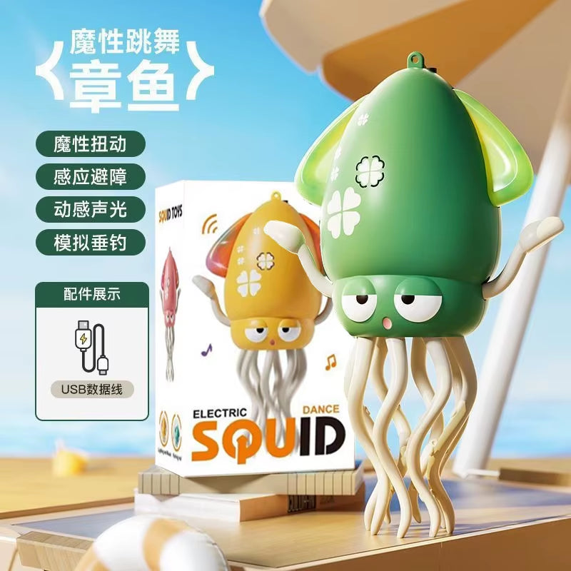 Electronic Dancing Squid Toys with Light&Music Funny Induction Lying Flat Squid Toddler Interactive Development Tummy Time Gifts