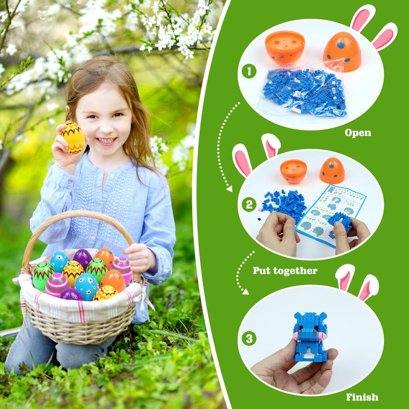 Easter Egg Fillers | 12-Piece Animal Building Block Toys | Mini Animal Figurines | Perfect for Easter Egg Hunt Party Favors, Supplies & Decorations