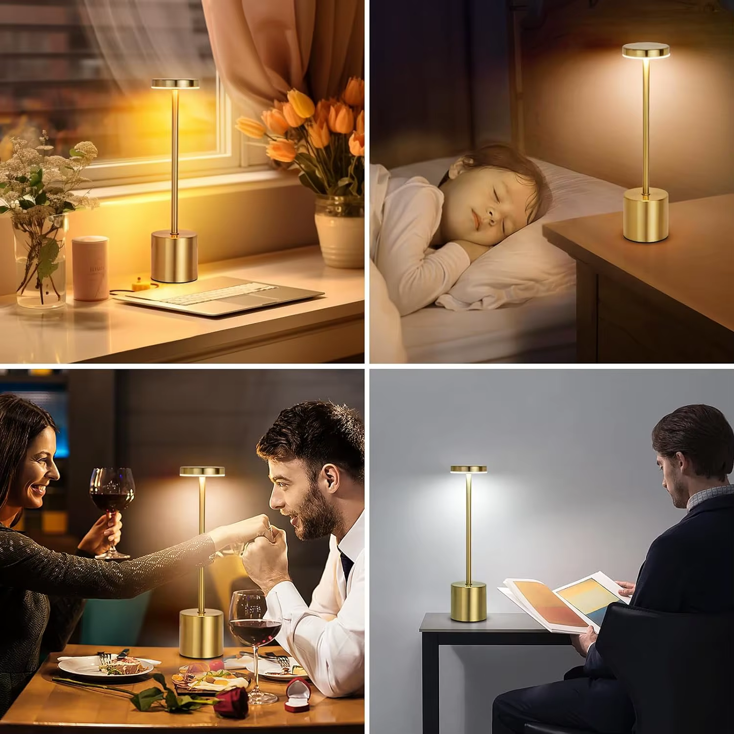 Gold Classic Table Lamp USB Rechargeable Night Light Stepless Dimming Touch Desk Lamp Bedside Lamp Bar Hotel Decoration