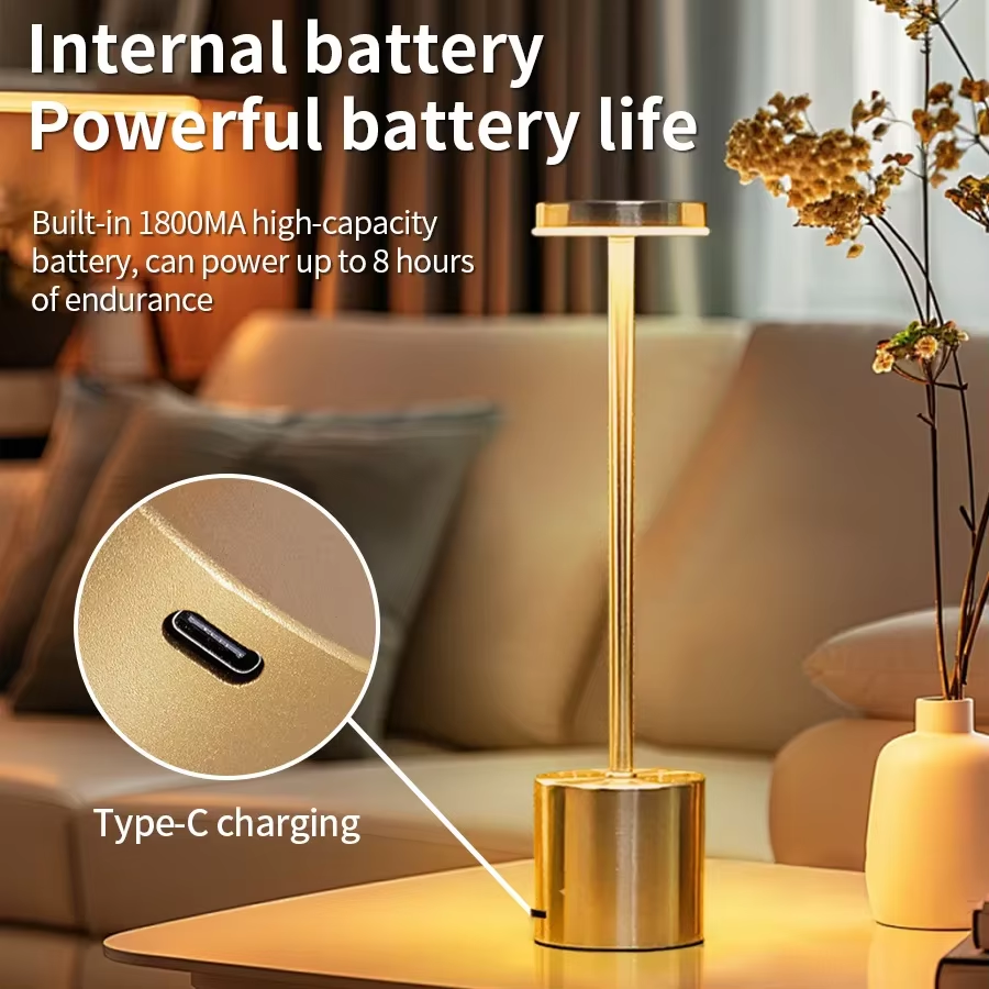 Gold Classic Table Lamp USB Rechargeable Night Light Stepless Dimming Touch Desk Lamp Bedside Lamp Bar Hotel Decoration