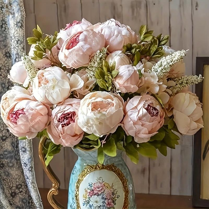 Artificial Peony Flower Bouquet, 1 Count Romantic Faux Flower Bouquet, Decorative Flowers for Home Party Wedding, Home Decor Supplies, Peonies Bouquet for Flower Arrangement, Decorative Flower Arrangement