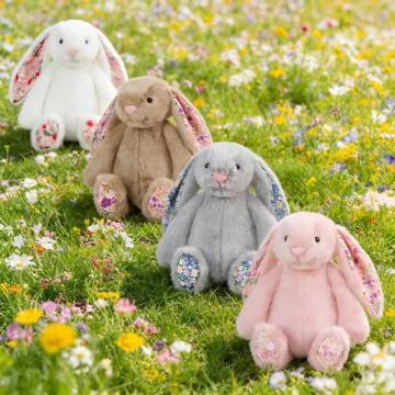 Easter Purple Rabbit with Pink Strawberry Flower Ears, Grey Plush Doll, Easter and Party Gift