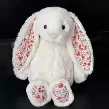 Easter Purple Rabbit with Pink Strawberry Flower Ears, Grey Plush Doll, Easter and Party Gift