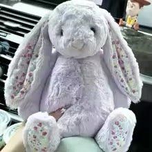 Easter Purple Rabbit with Pink Strawberry Flower Ears, Grey Plush Doll, Easter and Party Gift