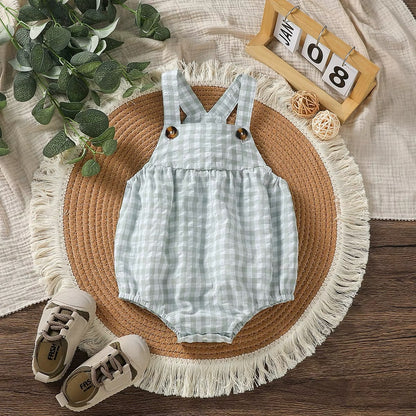 Baby Boys Sleeveless Summer Gingham Green Jumpsuit