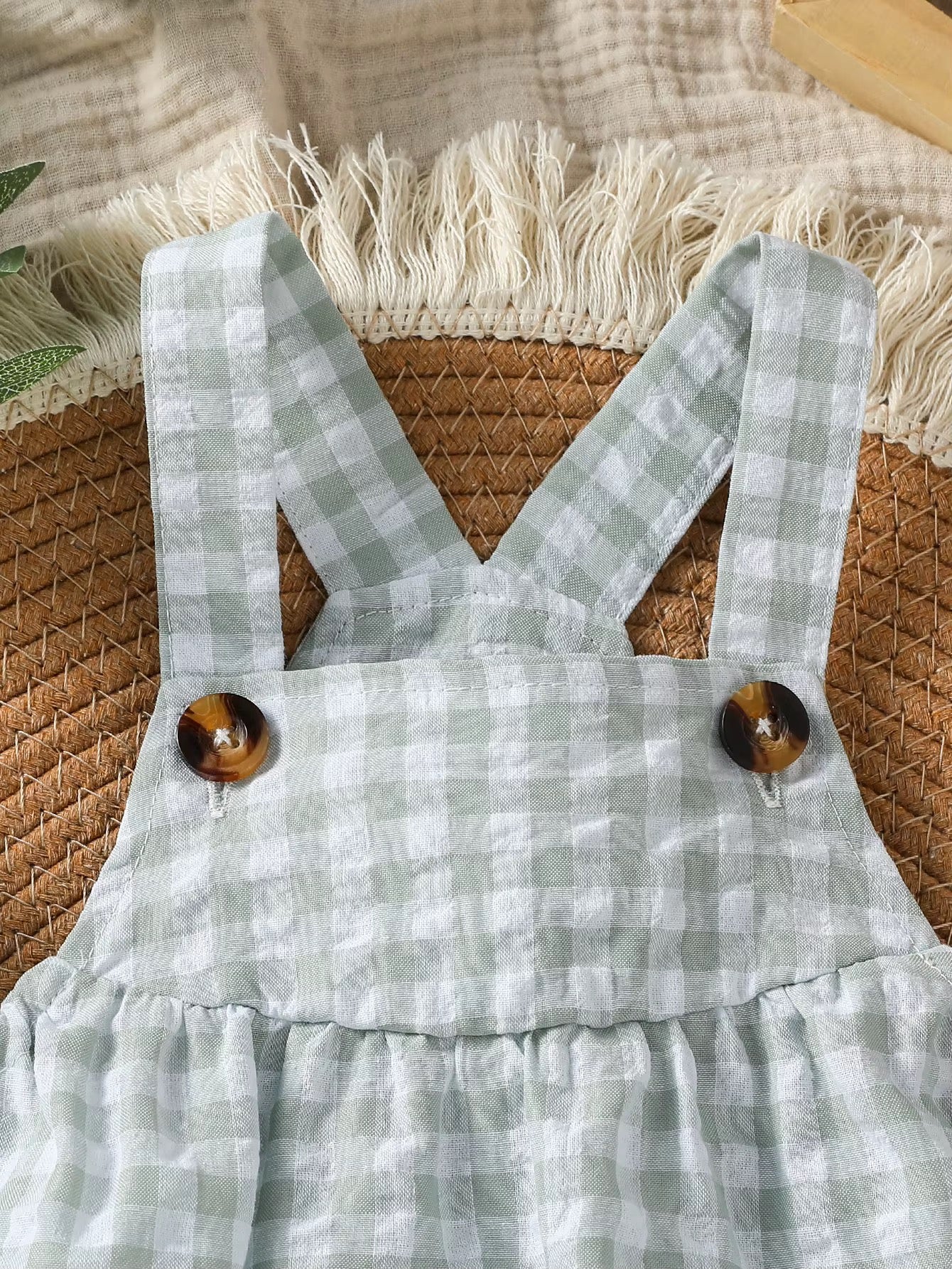 Baby Boys Sleeveless Summer Gingham Green Jumpsuit