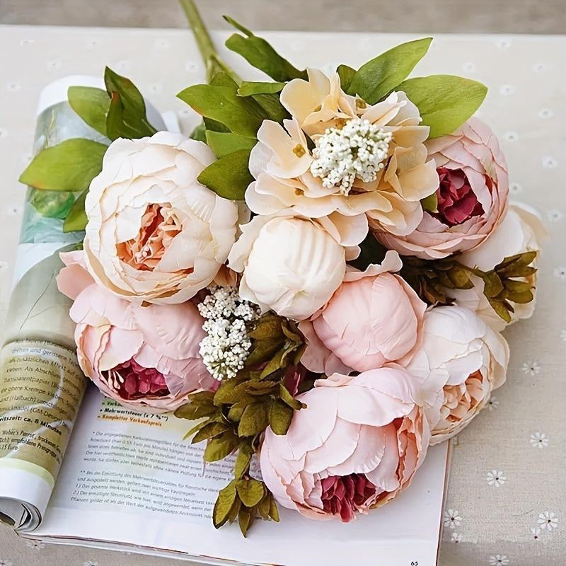 Artificial Peony Flower Bouquet, 1 Count Romantic Faux Flower Bouquet, Decorative Flowers for Home Party Wedding, Home Decor Supplies, Peonies Bouquet for Flower Arrangement, Decorative Flower Arrangement