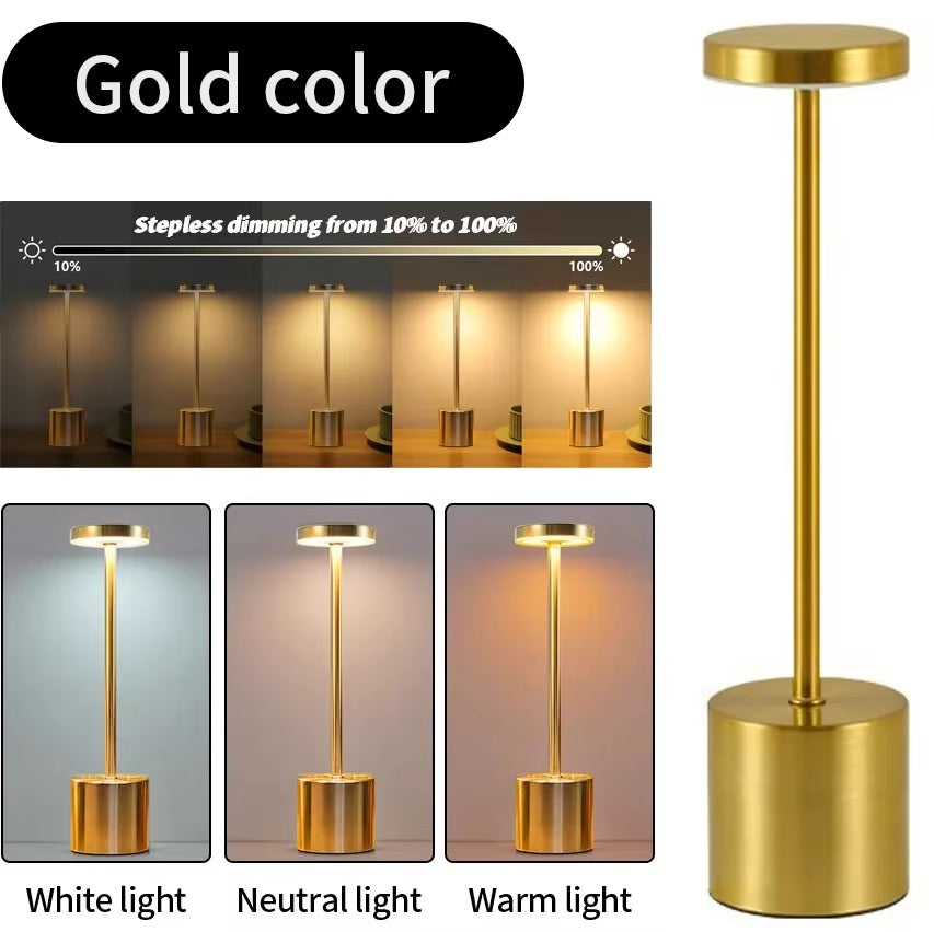 Gold Classic Table Lamp USB Rechargeable Night Light Stepless Dimming Touch Desk Lamp Bedside Lamp Bar Hotel Decoration