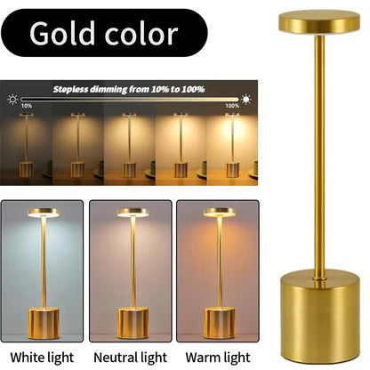 Gold Classic Table Lamp USB Rechargeable Night Light Stepless Dimming Touch Desk Lamp Bedside Lamp Bar Hotel Decoration