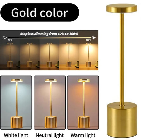Gold Classic Table Lamp USB Rechargeable Night Light Stepless Dimming Touch Desk Lamp Bedside Lamp Bar Hotel Decoration