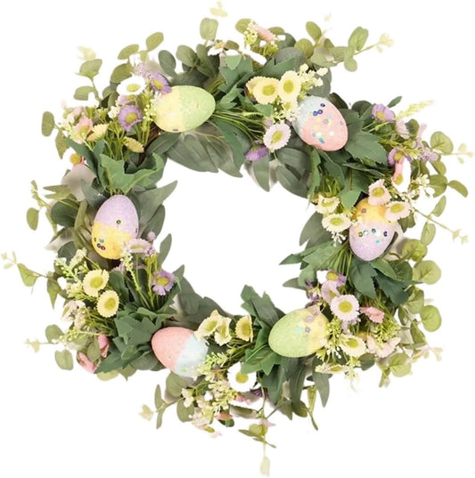 Colorful Easter Eggs Decor Wreaths for Front Door Pastel Easter Egg Mini Spring Easter Wreath Easter Window Decor Wreath 45cm