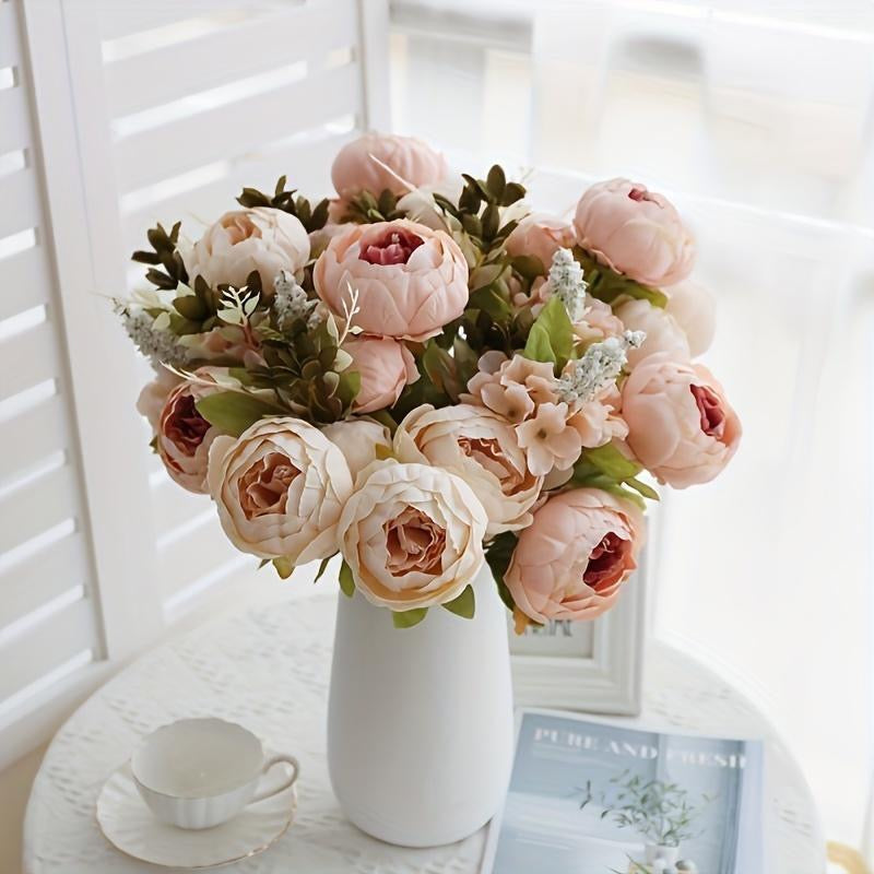Artificial Peony Flower Bouquet, 1 Count Romantic Faux Flower Bouquet, Decorative Flowers for Home Party Wedding, Home Decor Supplies, Peonies Bouquet for Flower Arrangement, Decorative Flower Arrangement