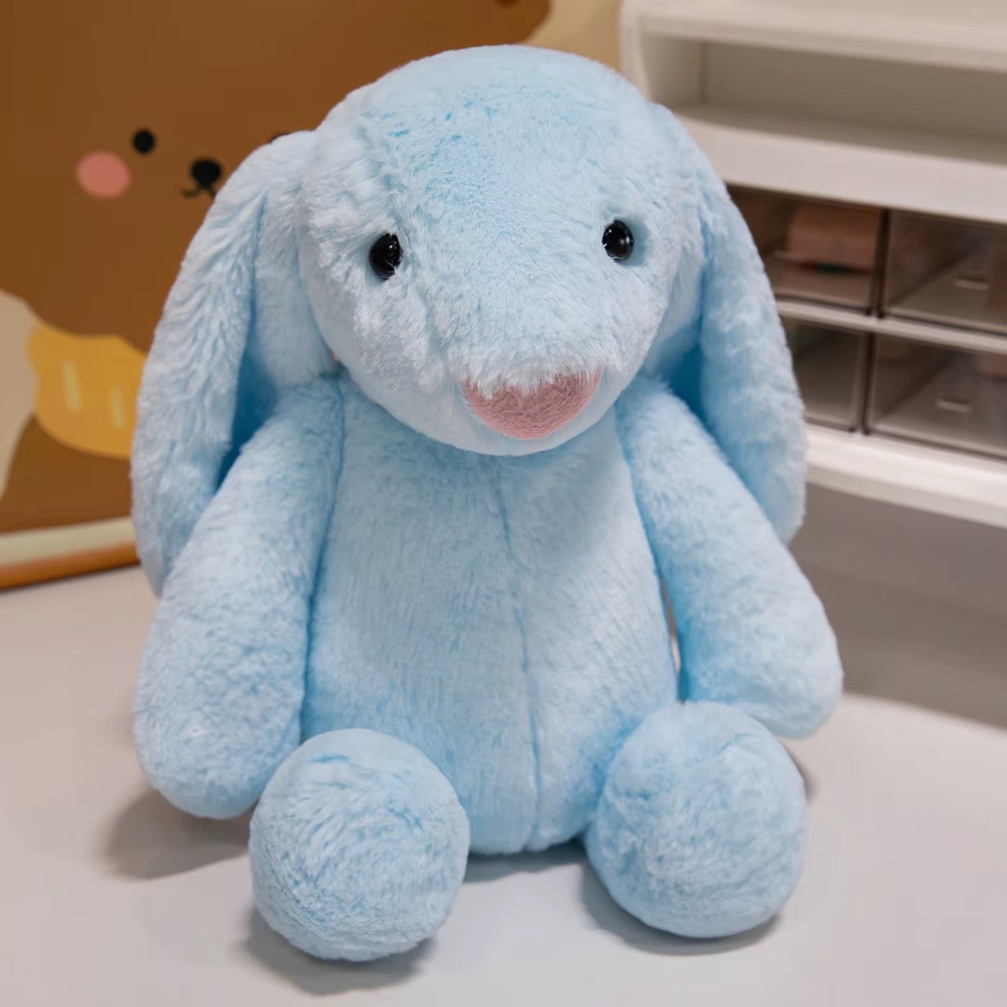 Easter Purple Rabbit with Pink Strawberry Flower Ears, Grey Plush Doll, Easter and Party Gift