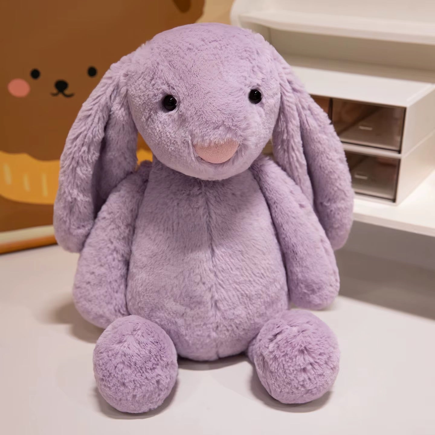 Easter Purple Rabbit with Pink Strawberry Flower Ears, Grey Plush Doll, Easter and Party Gift