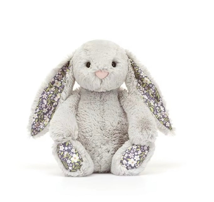 Easter Purple Rabbit with Pink Strawberry Flower Ears, Grey Plush Doll, Easter and Party Gift