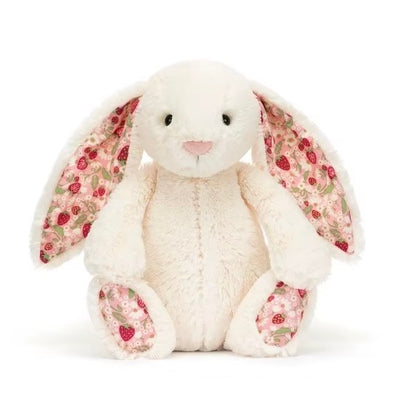 Easter Purple Rabbit with Pink Strawberry Flower Ears, Grey Plush Doll, Easter and Party Gift
