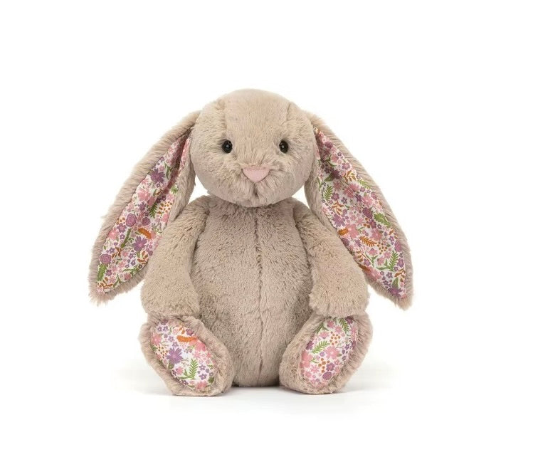 Easter Purple Rabbit with Pink Strawberry Flower Ears, Grey Plush Doll, Easter and Party Gift