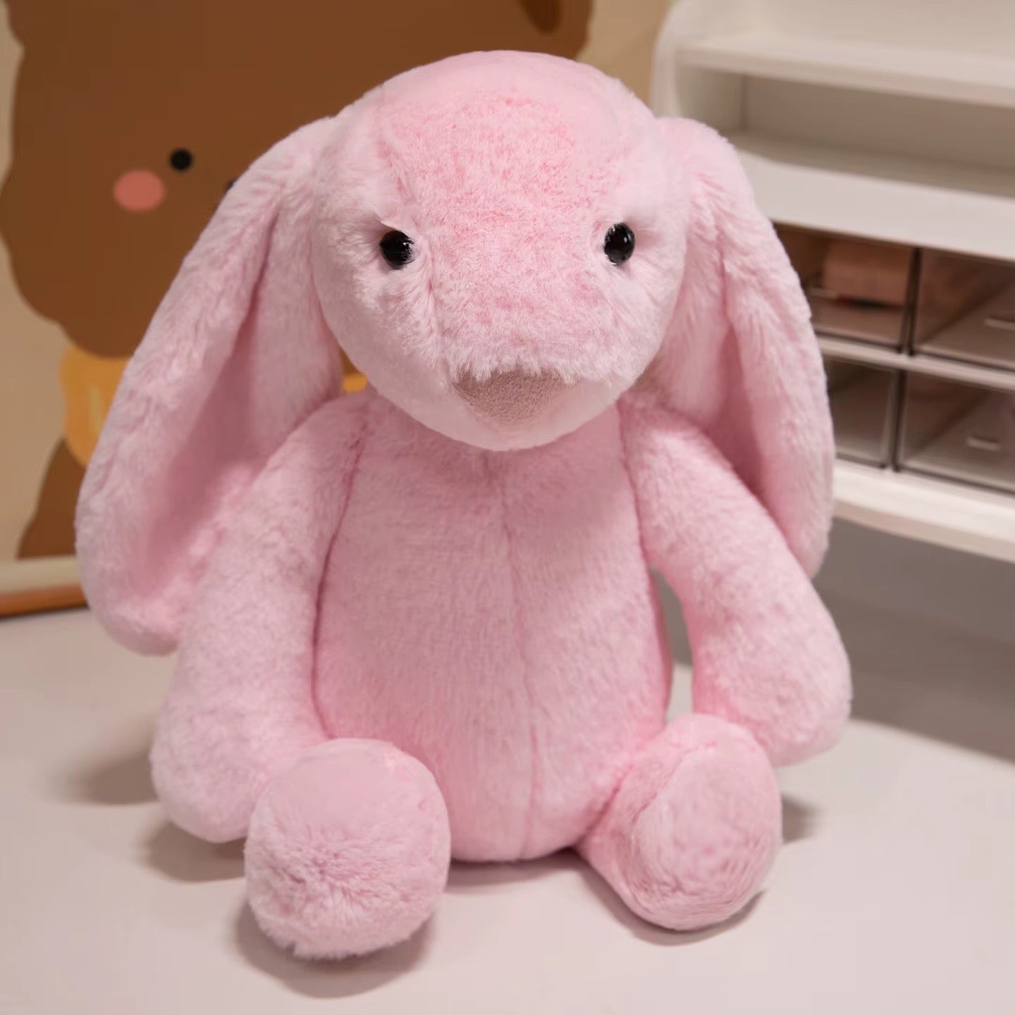 Easter Purple Rabbit with Pink Strawberry Flower Ears, Grey Plush Doll, Easter and Party Gift