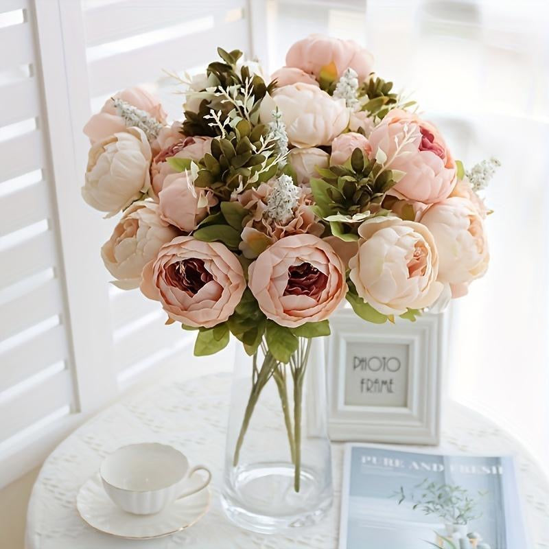 Artificial Peony Flower Bouquet, 1 Count Romantic Faux Flower Bouquet, Decorative Flowers for Home Party Wedding, Home Decor Supplies, Peonies Bouquet for Flower Arrangement, Decorative Flower Arrangement